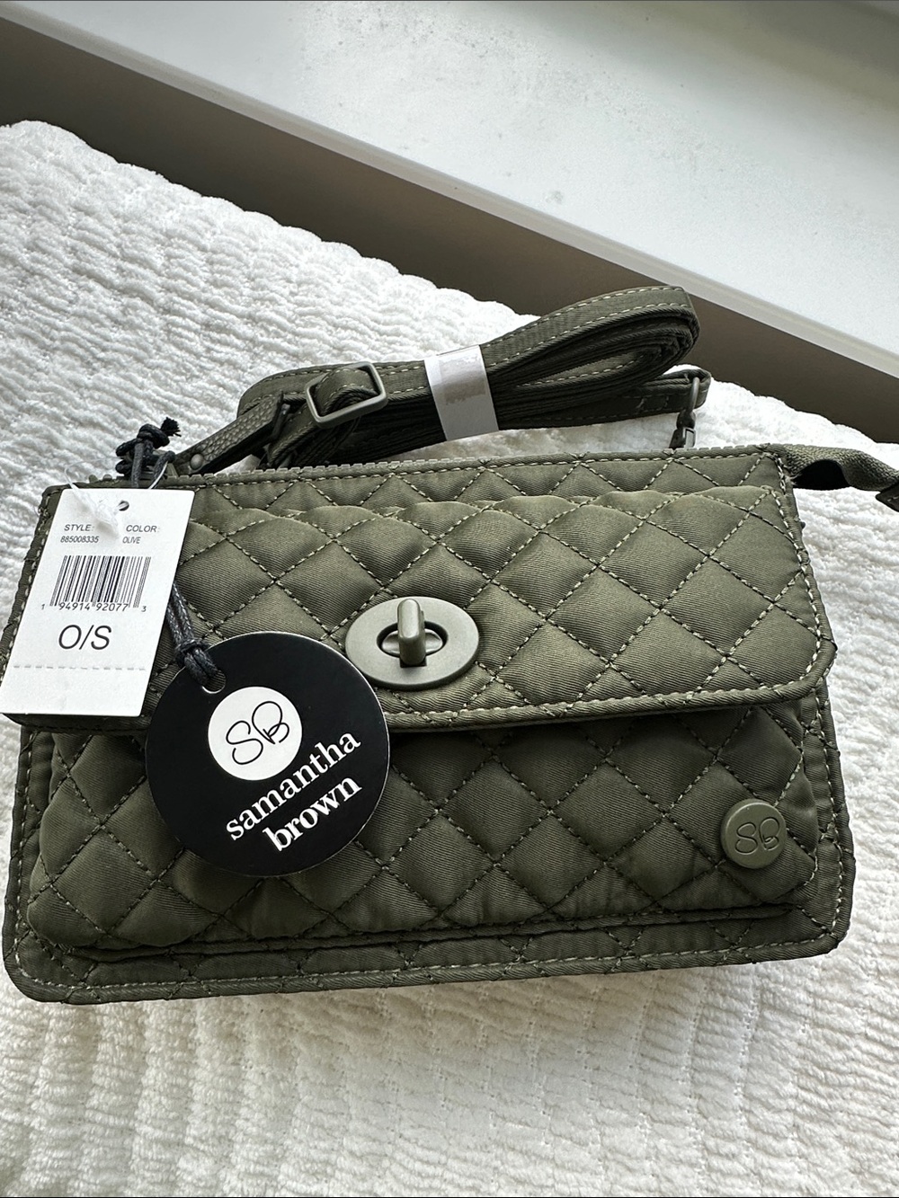 Samantha Brown Quilted Crossbody Bag in Olive Green